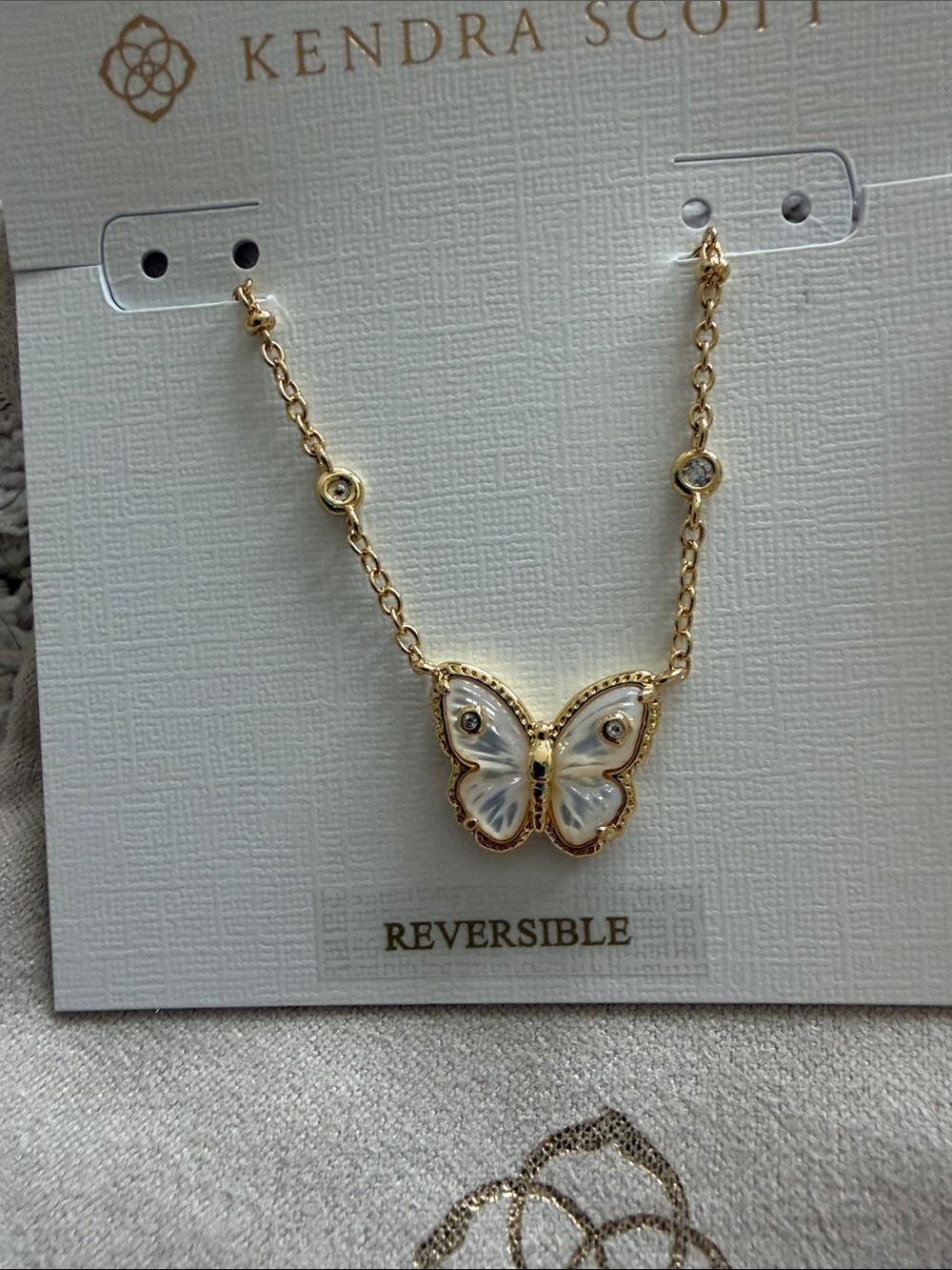 Kendra Scott Gold & White Butterfly Reversible Necklace